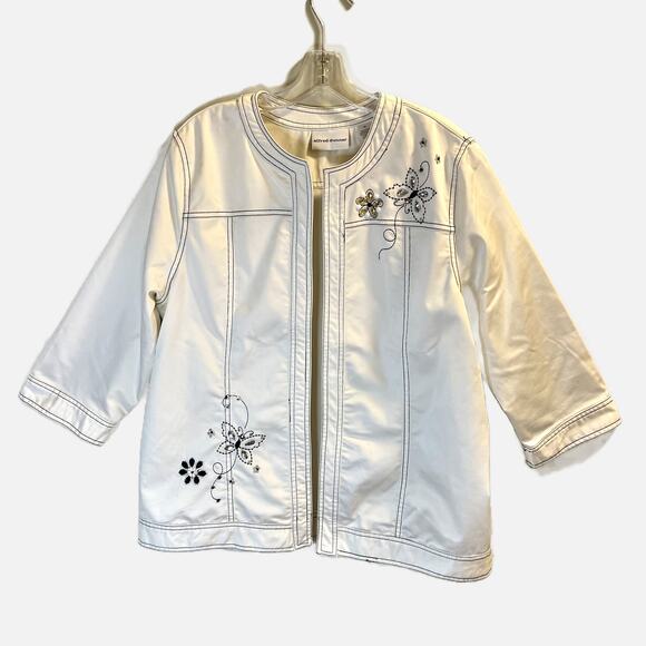 Alfred Dunner, White Open Front Jacket, Butterfly, 14 - Picture 1 of 11